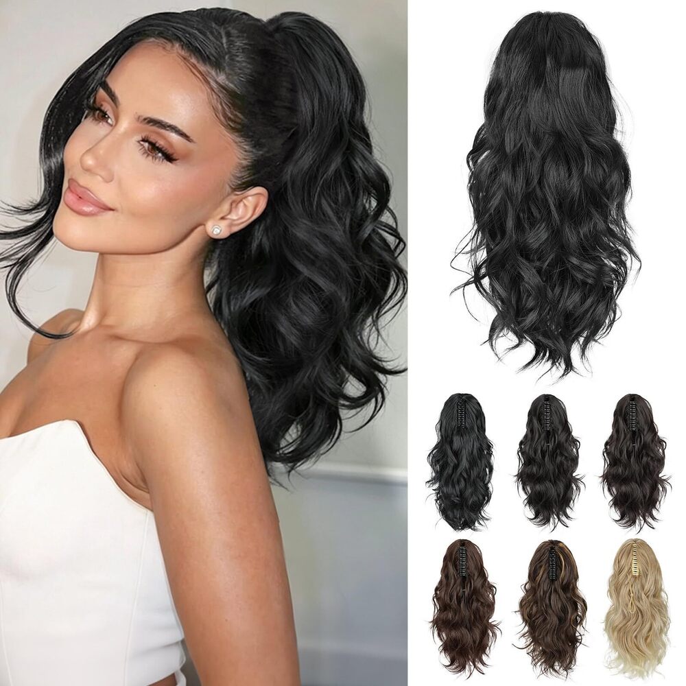 16" Claw Clip Ponytail Extension Black